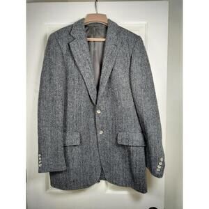 Vtg Stanley Blacker Harris Tweed Jacket 41L Saks Fifth Avenue Brown Herringbone
